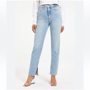 Good American Good Boy High Waist Side Slit Raw Hem Jeans Indigo118 Size 8 NWT